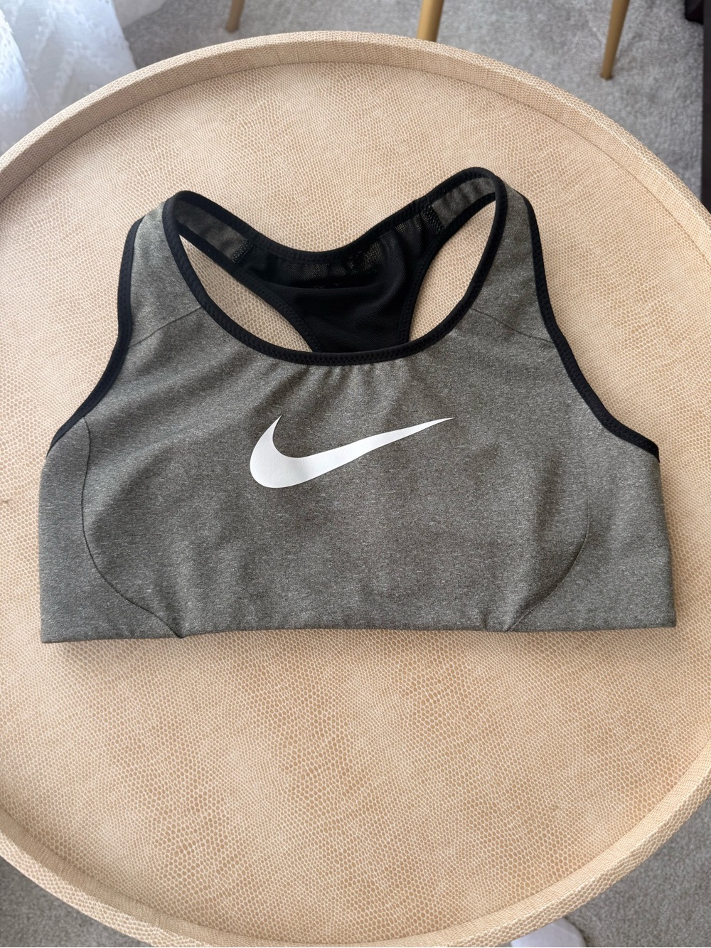 Nike Grey & Black Racerback Sports Bra with White Swoosh